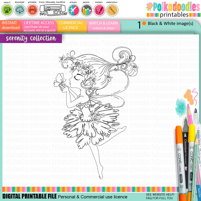 Serenity Fairy Kisses - Digital Crafts, digital Stamp card making printable download