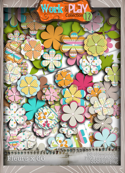 Work & Play 12 Blooms bundle kit (76 elements) - Digital Stamp CRAFT Download