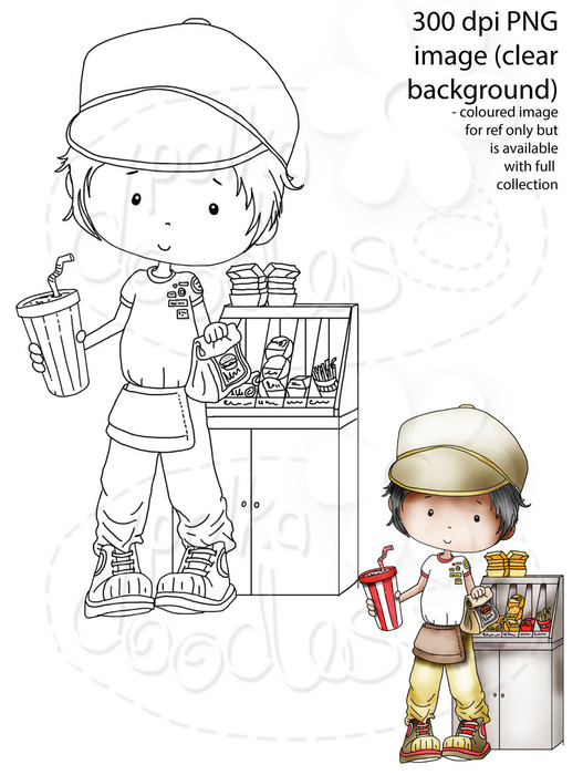 Fast Food/Waiter/burger Digital Stamp - Digital Stamp Craft Scrapbooking Download