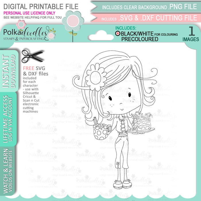 Tea and Cake - Winnie Sugar Sprinkles Spring - Cute Printable Digital Stamp Card making Craft Download
