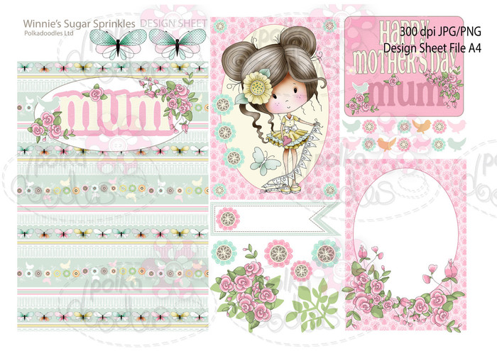 Winnie Sugar Sprinkles Springtime DESIGN SHEET 5 - Printable Crafting Digital Stamp Craft Scrapbooking Download