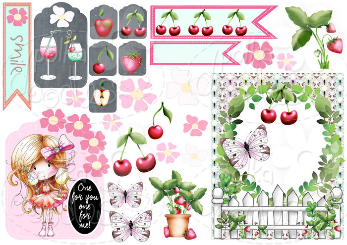 Cheers - Winnie Fruit Punch Printable Digital Craft Stamp Download, digiscrap