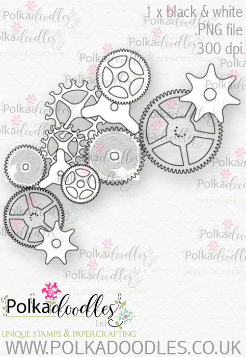 Winnie Wonderland Steampunk cogs and wheels - Printable Digital stamp download