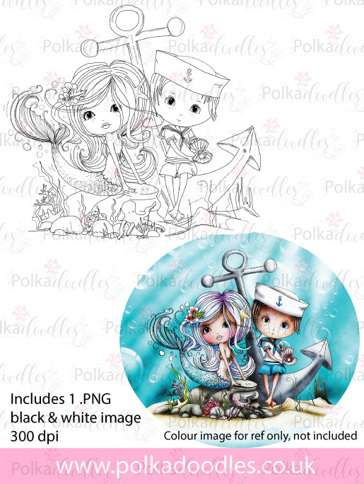 Meribelle Mermaid Hello Sailor - digital craft stamp download