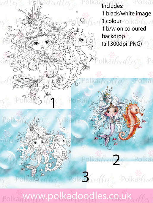 Meribelle Mermaid Seahorse 3-for-2 digital craft stamp download