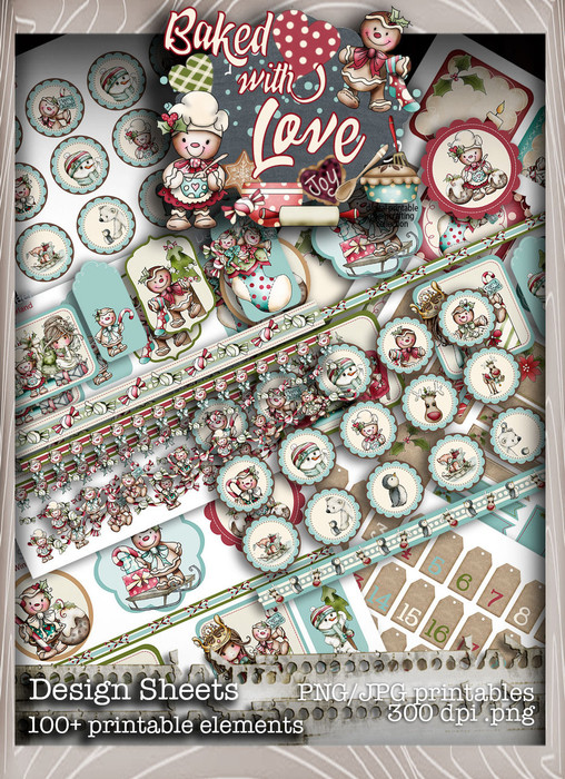 Baked With Love - Design Sheets digital craft paper download