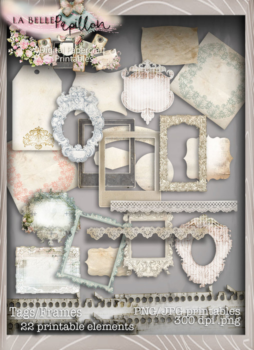Belle Papillon - Vintage Printable Tags/Frames Download