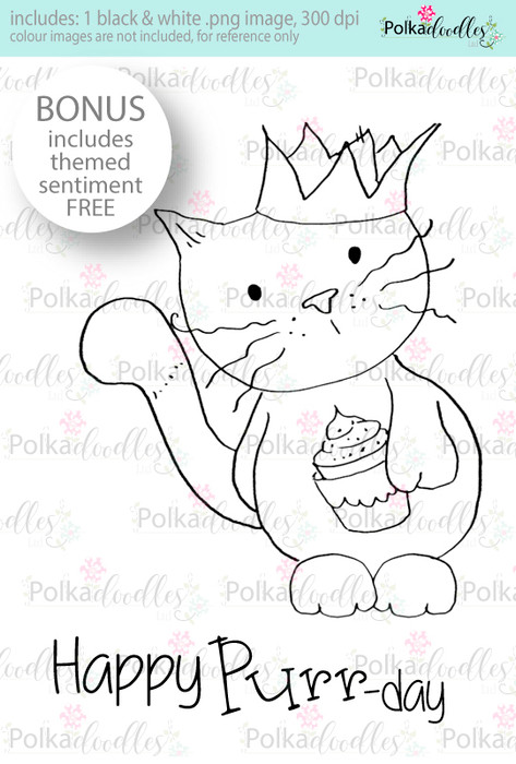 Happy Purr-day Cat/Kitty ...Craft Digital stamp download with FREE Sentiment