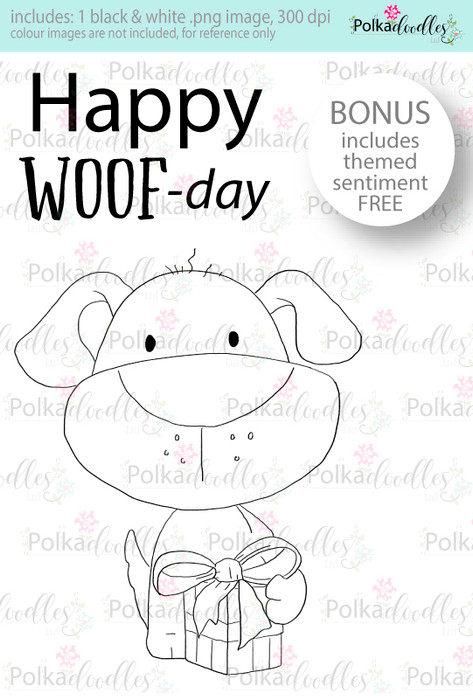 Happy Woof-day dog/puppy ...Craft Digital stamp download with FREE Sentiment
