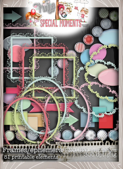 Frames/Ephemera elements Winnie Special Moments...Craft printable download digital stamps/digi scrap kit