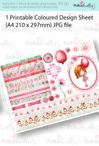 Girl with the red balloon. Coloured Card making Design Sheet - Winnie Special Moments...Craft printable download digital stamps/digi scrap kit