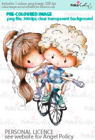 Bicycle made for two, tandem bike ride coloured digital stamp/clipart- Winnie Special Moments...Craft printable download digital stamps/digi scrap kit