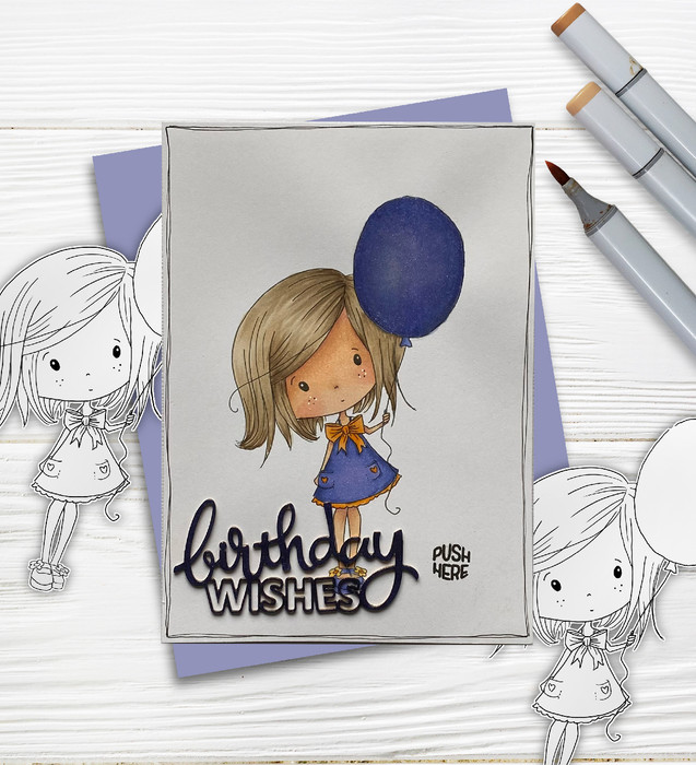 Red Balloon girl coloured digital stamp/clipart- Winnie Special Moments...Craft printable download digital stamps/digi scrap kit