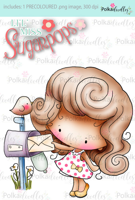 Mailing a Letter precoloured digi stamp - Lil Miss Sugarpops 3...Craft printable download digital stamps/digi scrap