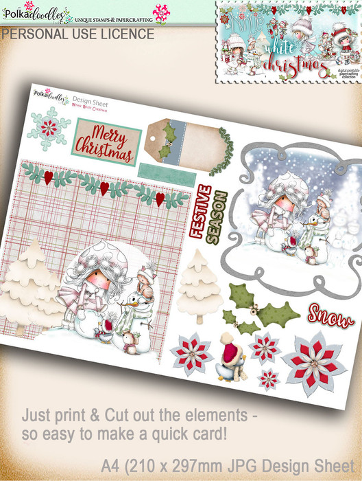 Printable Christmas Design Sheet/toppers - Winnie White Christmas...Craft printable download digital stamps/digi scrap