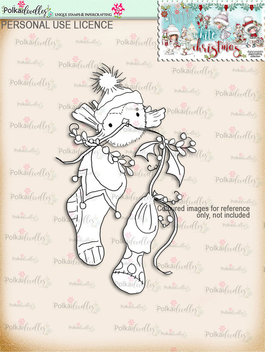 Cute Robin with 2 Stockings Digital Stamp download - Winnie White Christmas printables...Craft printable download digital stamps/digi scrap
