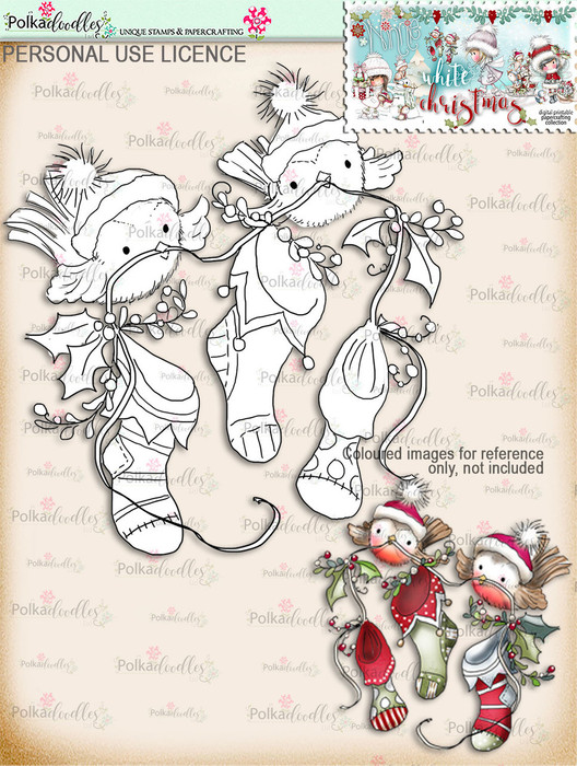 Cute Robins with Stockings Digital Stamp download - Winnie White Christmas printables...Craft printable download digital stamps/digi scrap