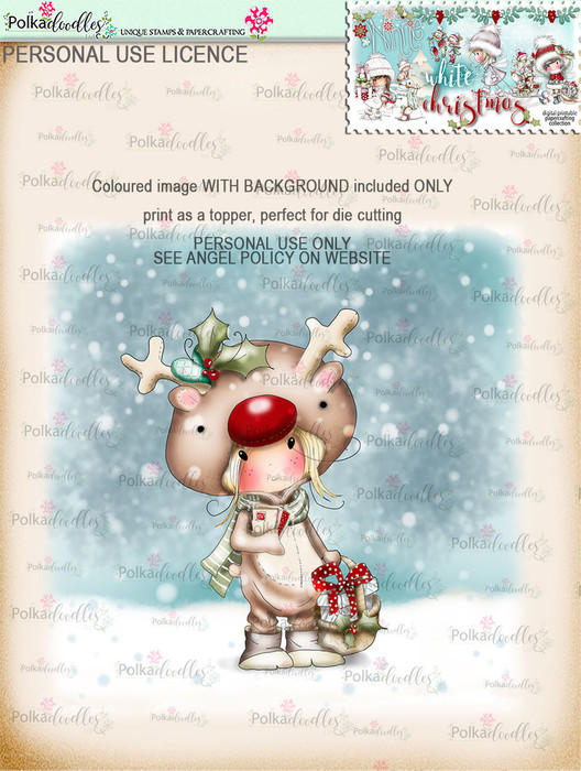 Rudolph Onesie delivering gifts - Coloured Digital Stamp download. Winnie White Christmas printables.Craft printable download digital stamps/digi scrap