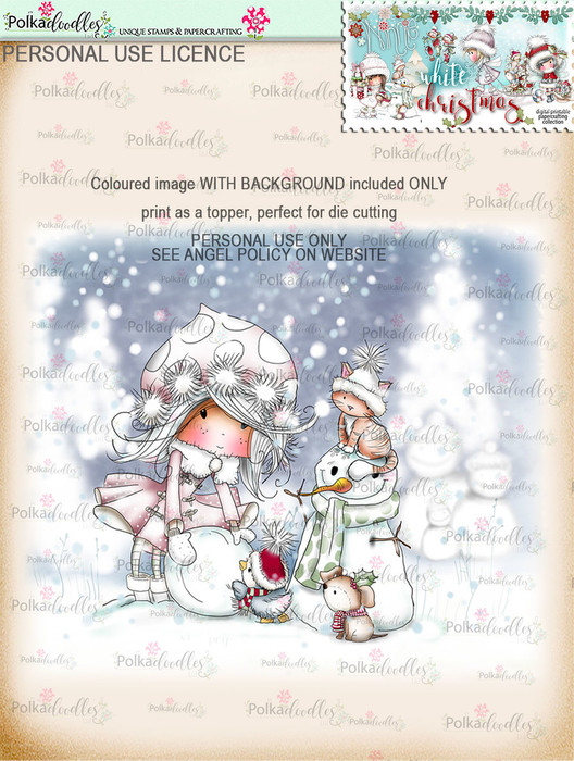 Snowballs and Snowmen - Coloured Digital Stamp download. Winnie White Christmas printables.Craft printable download digital stamps/digi scrap