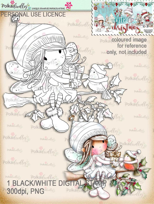 Robin Gift branch - Digital Stamp download. Winnie White Christmas printables.Craft printable download digital stamps/digi scrap