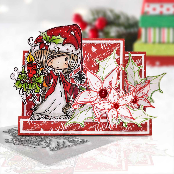 Winnie lighting the Way for Christmas - Winnie White Christmas Clear Polymer Stamp.