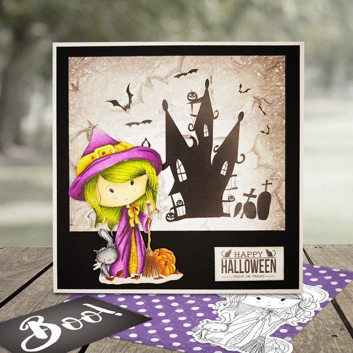 Winnie Wednesday Witch & Cat PRECOLOURED clipart - Halloween Autumn digital stamp printable craft download for card making, stickers, scrapbook, junk journals.