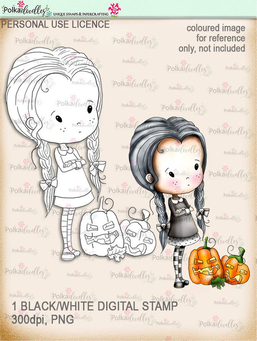 Winnie Wednesday Pumpkin - Halloween Autumn digital stamp printable craft download for card making, stickers, scrapbook, junk journals