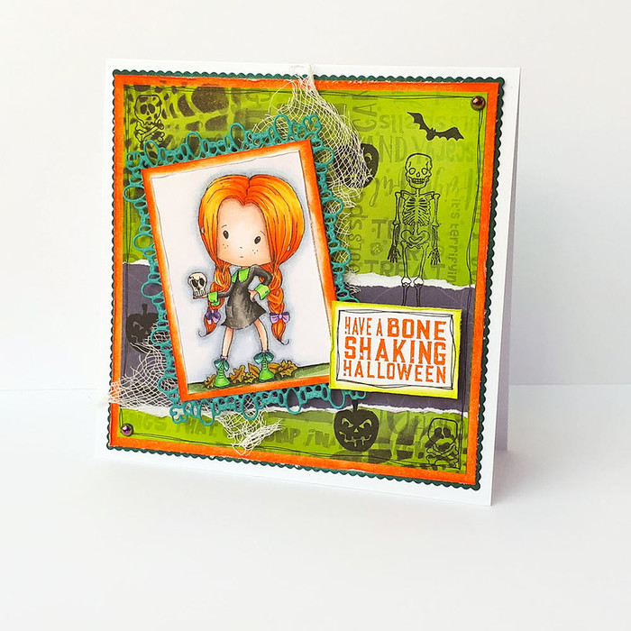 Winnie Wednesday Skull - Halloween Autumn digital stamp printable craft download for card making, stickers, scrapbook, junk journals