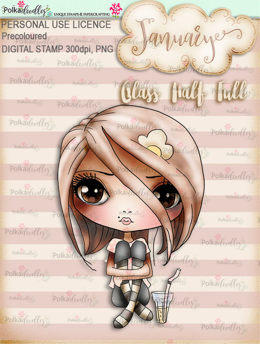 Glass Half Full - January, Life Journal digital stamp download