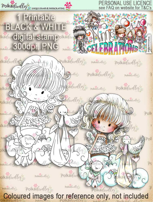 Winnie Celebrations 1...New Baby digi stamp printable download