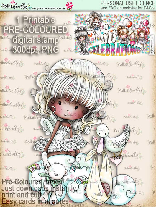New Baby...ethnic COLOUR digi stamp printable download - Winnie Celebrations 1