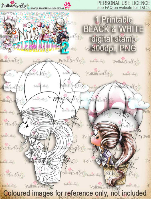 Winnie Celebrations 2...Sky's the Limit black & white digi stamp printable download