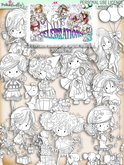Winnie Celebrations 3... 9 digi stamps - digi scrap kit download digital printables. High quality 300dpi.