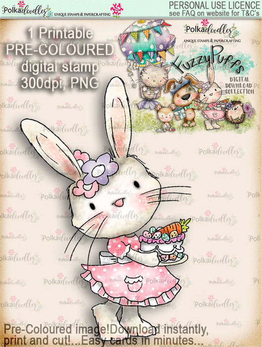 Bunnita Carrot Cake - Fuzzypuffs COLOUR digi stamp printable download