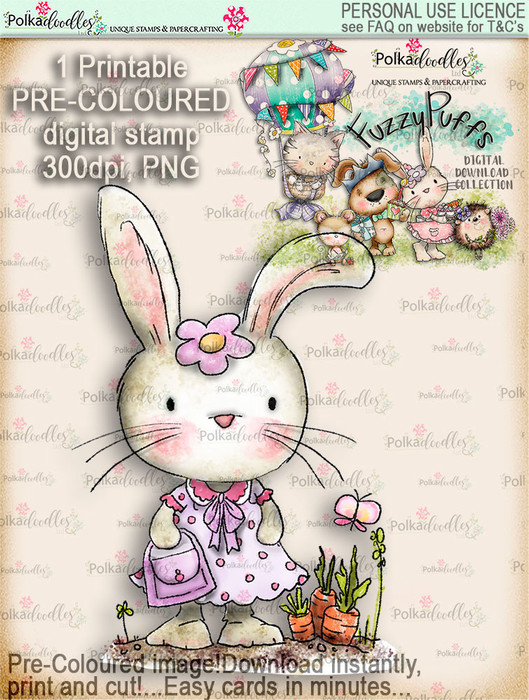 Bunnita Shopping - Fuzzypuffs COLOUR digi stamp printable download