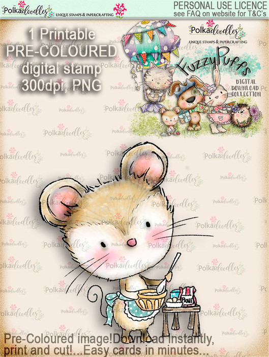 Maisie Mouse Baking a Cake - Fuzzypuffs COLOUR digi stamp printable download
