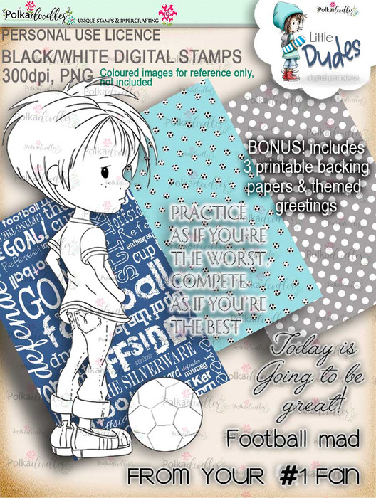 Football/Soccer Little Dude - digi stamp printable download
