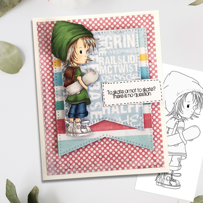 Skateboard Little Dude - digi stamp printable download