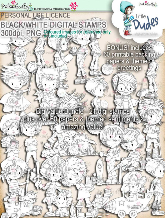 Big Value Little Dudes - 21 digi stamp printable download