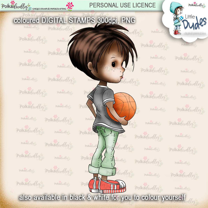 Basketball 1 - PRECOLOURED Little Dudes digi stamp printable download