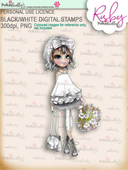 Ruby Flowers - precoloured digi stamp download