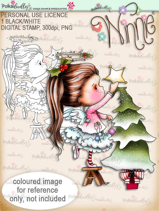 Winnie Angel - Decorations up. Digital stamp printable download