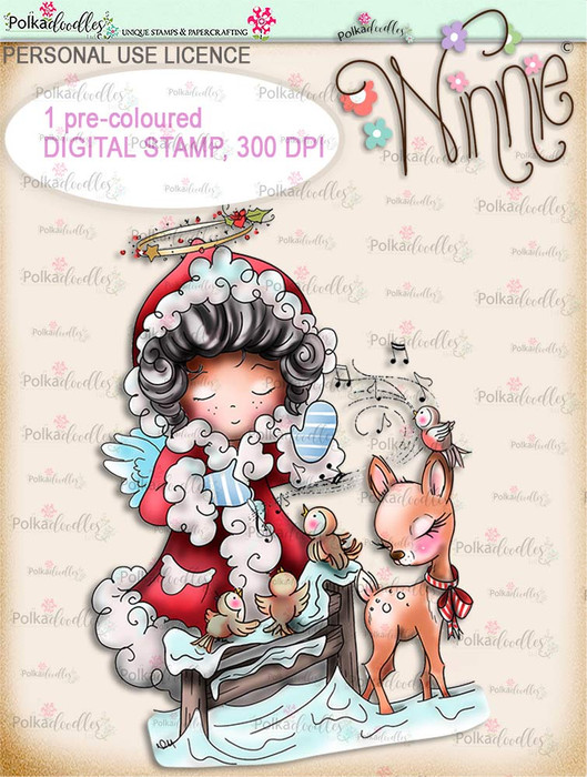Musical Winter - COLOUR Winnie Angel. Printable digital stamp download