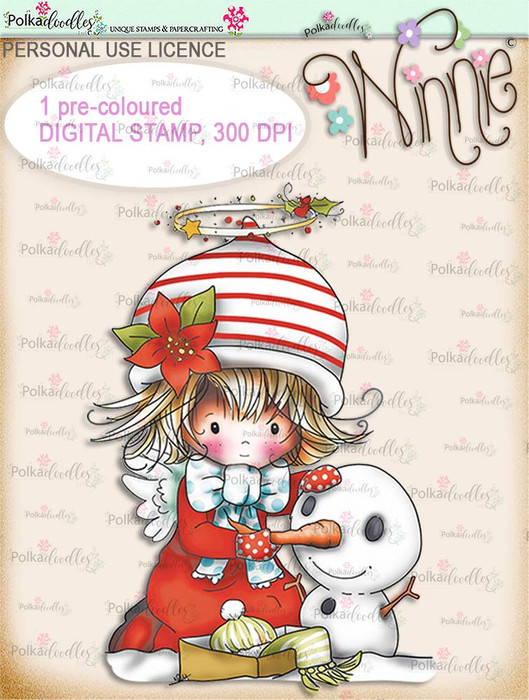 Snowman - COLOUR Winnie Angel digital stamp download printable