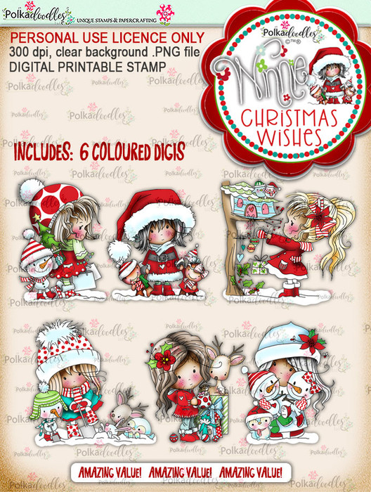 Winnie Christmas Wishes Colour Digi Stamps - digi scrap printable download bundle