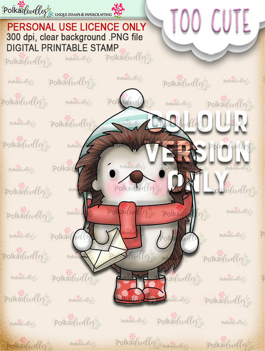 Holly Hedgehog Mail - Coloured -Too Cute digital papercrafting download