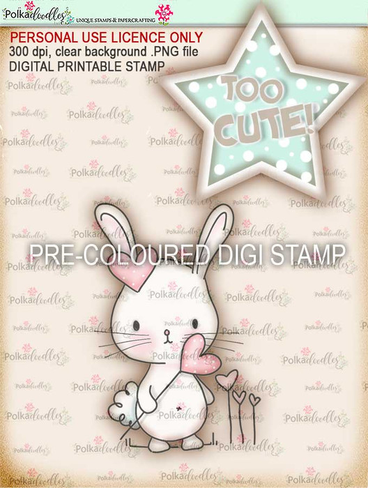 Too Cute Bunny rabbit love basket "precoloured' digital papercrafting download