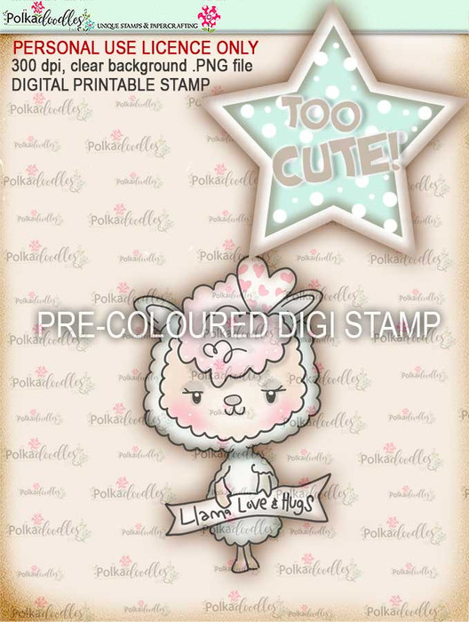 Too Cute Llama Love "precoloured" digital papercrafting download