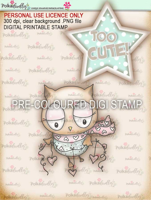 Too Cute Owl Love "precoloured" digital papercrafting download
