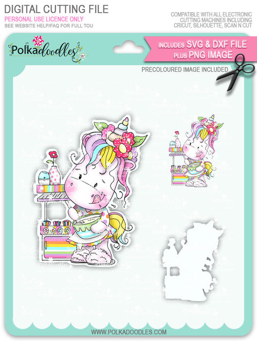 Baketime - Sparkle Unicorn COLOUR digi stamp download with Cutting File